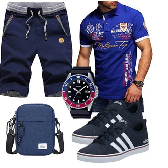 Gestreift Outfit mit Dunkelblau Hemd Chino Shorts/Kurze Hose/Baggy Short/Musselin Shorts/Bermuda/Capri/Cargo Short HCSS "Cooles Outfit"