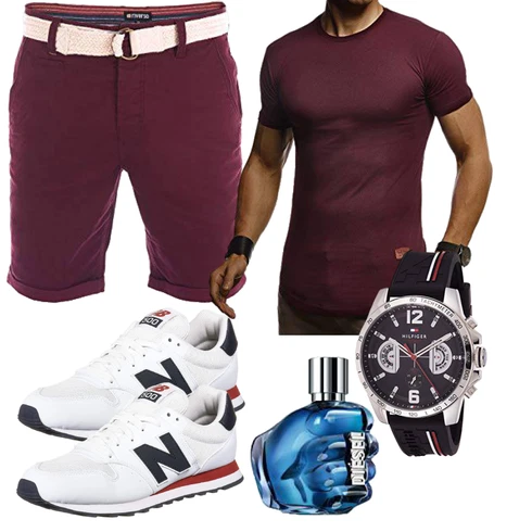 Bordeaux/Dunkelrot/Rosa/Lila Hemd Chino Shorts/Bermuda/Kurze Hose/Musselin Shorts Riverso kombinieren