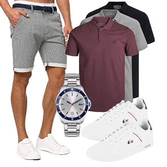 Outfit mit Grau/Weiß/Mintgrün/Creme Chino Shorts/Bermuda/Musselin Shorts/Kurze Hose/Baggy Short Indicode "Cooles Outfit"