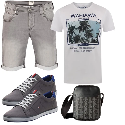 Jeans Grau/Beige/HellGrau Hemd Jeans Short/Bermuda/Musselin Shorts/Kurze Hose Mustang kombinieren