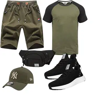 Old Money Outfit mit Dunkelgrün/Khaki Kurze Hose/Baggy Short/Musselin Shorts/Chino Shorts/Cargo Short/Bermuda/Leinen-short/Sweatshorts Tansozer "Cooles Outfit"Look: Sportlich, Goa, Boyfriend, Skater, Outdoor, Workwear, Schön, Old Money