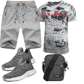 Outfit mit Grau/Hellgrau/Dunkelgrau Kurze Hose/Baggy Short/Bermuda/Musselin Shorts/Sweatshorts/Chino Shorts/Leinen-short JustSun "Cooles Outfit"