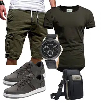 Party Outfits Coole mit Dunkelgrün/Khaki Cargo Short/Kurze Hose/Musselin Shorts/Bermuda/Baggy Short Generic, Schwarz Unkategorisiert LANGDU "Cooles Outfit"Look: Boyfriend, Classic, Sportlich, Goa, Outdoor, Rad, Premium, Stil, Workwear, Coole, Skater, Unisex, Chill, GoGo, Casual