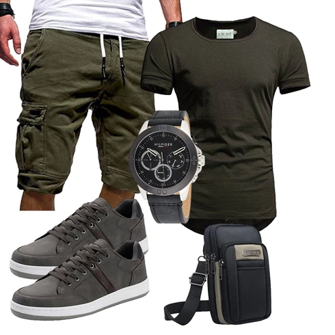 Leinen Dunkelgrün/Khaki Cargo Short/Kurze Hose/Musselin Shorts/Bermuda/Baggy Short Generic kombinieren