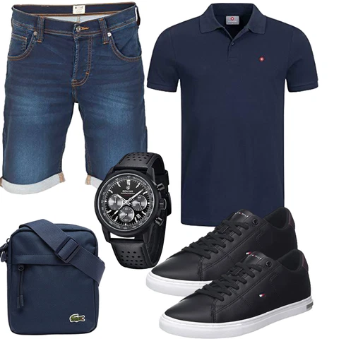 Basic Blau/Dunkelblau/Hellblau Hemd Jeans Short/Bermuda Mustang kombinieren