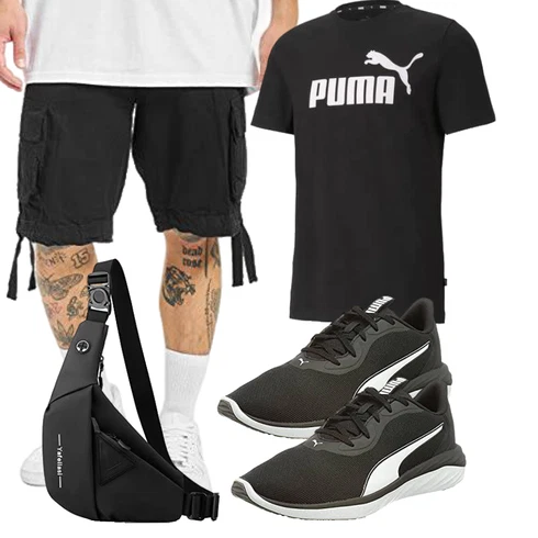 Schwarz/Khaki/Beige/Dunkelblau Cargo Short/Baggy Short/Kurze Hose/Musselin Shorts Brandit kombinieren
