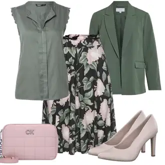 A-kroj Outfit sa Smeđa/Pink/Tamnozelena/Crvena Kratke hlače velike veličine/Tunika/Haljina Veći Broj Buffalo "Dopadljivi ljetni outfit"Look: Preodjeven, Romantičan, Mom, Sveučilišna, A-kroj, Prekrasan, Boja, Prevelik