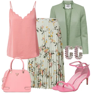 Nevesta Outfit sa Siva/Smeđa/Zeleno/Svjetlozelena/Kaki Suknja About You "Dopadljivi ljetni outfit"