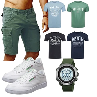 Old Money Outfit mit Grün/Dunkelgrün/Khaki Cargo Short/Bermuda/Kurze Hose Leif Nelson "Freizeit Outfit"Look: Schick, Moderne, Oversize, Metal, Classic, Casual, Trendige, Western, 90er, Workwear, Coole, Outdoor, Maritim, Old Money