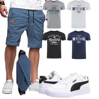 Outfit mit Blau/Grau/Dunkelblau/Hellblau Chino Shorts/Kurze Hose/Bermuda/Musselin Shorts/Baggy Short/Cargo Short/Sweatshorts JMIERR "Freizeit Outfit"