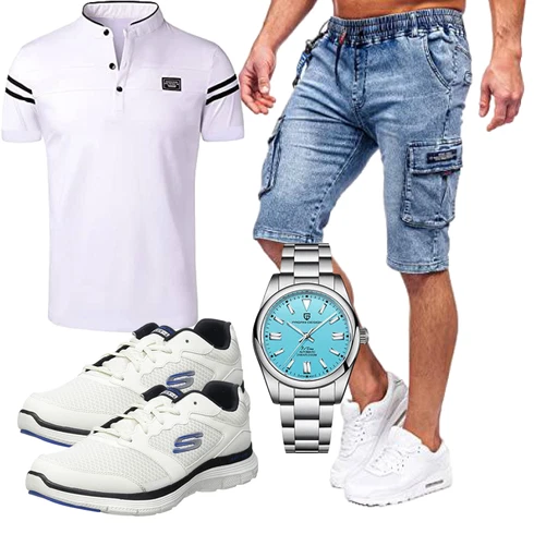 Blau/HellBlau Jeans Short/Cargo Short/Bermuda/Kurze Hose BOLF kombinieren