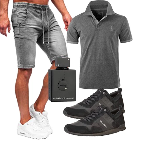 Jeans Grau/DunkelGrau/HellGrau Hemd Jeans Short/Bermuda/Kurze Hose BOLF kombinieren