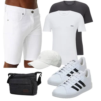 Outfit mit Weiß/Creme Jeans Short/Bermuda/Chino Shorts/Kurze Hose/Musselin Shorts/High Waist Shorts Leif Nelson "Freizeit Outfit"