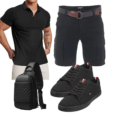 Schwarz/DunkelBlau/Khaki/Blau Cargo Short/Bermuda/Kurze Hose/Musselin Shorts Riverso kombinieren