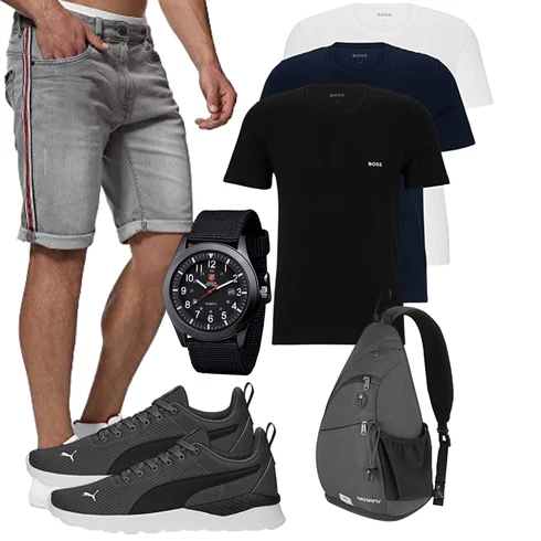 Jeans Grau/HellGrau/DunkelGrau Hemd Jeans Short/Bermuda/Kurze Hose/Musselin Shorts Indicode kombinieren