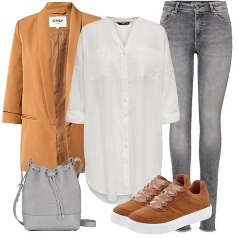 Kombinace Šedá/Khaki/Krémová/Bílá Dlouhá Halenka/Oversize Halenka/Tunikové Tričko/Oversize Muselínová Blůza Only kombinovat s Šedá/Světle šedá/Tmavě šedá Kožená bunda/Džíny s Rozparkem/Slim Fit Džíny/Džíny s Nízkým Sedem/Kožené Boty/Motorkářské Džíny/High Waist Džínové Kalhoty/Termální Džíny/Zimní bunda/Push up Džín Only