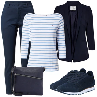 Pametno ležerno Outfit sa Tamnoplava/Plava Chino Hlače/Poslovna Hlača/Hlača od Odijela/Hlače Visokog Struka/Jeggings/Hlače s Prorezom/Skinny Hlače/Uske Hlača/Treggings Kaffe "Ležerni poslovni outfit"Look: Ured, Old Money, Vanjski, Pametno ležerno, Radna odjeća