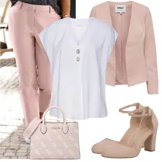 Stil, Western Outfit sa Bijela/Krem Bluza Kratkih Rukava/Tunika Majica/Klasična tunika/Kožna jakna za muškarce/Bluza s gumbom/Bluza bez rukava Lascana "Lijepi ljetni look"Look: Lagano, Stil, Ured, Transparentan, Pomorski, Elegantan