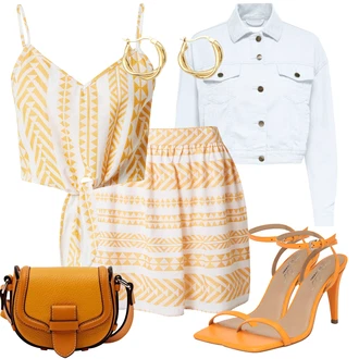 Outfit sa Žuta/Narandžasta Sandala s Remenčićem/Salonka s Kopčom/Salonka & Visoki Pet/Sandala na Petu/Sandala s vratilom/Sandala s petom Karolina Kurkova Originals "Lijepi ljetni look"