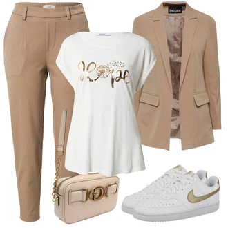 Outfit sa Bijela/Plava/Krem/Zlatni Kožna Tenisica/Niska Tenisica/Skate cipela/Tanka Tenisica/Vintage Tenisica Nike Sportswear "Ljetna odjeća"