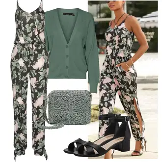 Outfit sa Tamnozelena/Zeleno Svečani kombinezon/Elegantni kombinezon/Ljetni kombinezon/Vjenčanje kombinezon Buffalo "Ljetna odjeća"