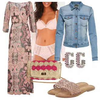 za srednje godine Outfit sa Pink/Ljubičasta/Smeđa Haljina/Haljina Veći Broj Lascana "Ljetni look za svaki dan"Look: Boja, Western, za srednje godine, Rap, Mom, Hippie, Boho, Romantičan, Elegantan, Old Money