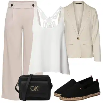 Outfit sa Smeđa/Bež/Kaki Široka Hlača/Hlače od muslina/Palazzo Hlača/Lepršave Hlača/Culotte Hlačice/Marlene Hlača/Hlače s Prorezom/Hlače Visokog Struka/Lanene Hlače JdY "Ljetni outfit za slobodno vrijeme"