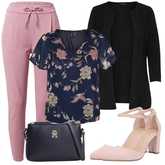 Cvjetna Moć Outfit sa Ljubičasta/Tamnoplava/Pink/Crvena/Smeđa/Plava Otvorena Bluza/Bluza Vrh/Crash Bluza/Bluza s Uzorkom/Bluza Kratkih Rukava/Omotana Bluza/Bluza s Printom VERO MODA "Moderni ljetni outfit"