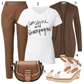 Výstřih na ramena Outfit s Béžová/Hnědá/Šedá/Khaki Pletenina veľkej veľkosti/Kabát Vila "Módní letní vzhled"