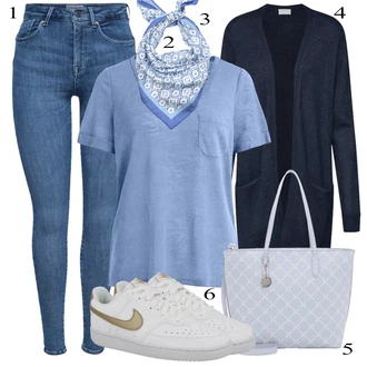 Outfit sa Bijela/Plava/Krem/Zlatni Kožna Tenisica/Niska Tenisica/Skate cipela/Tanka Tenisica/Vintage Tenisica Nike Sportswear "Tvoj otmjeni outfit"