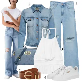 Outfit sa Svjetloplava/Plava Traperice Široke Nogavice/Vrećaste Traperice/Culotte Traperice/Traperice s Prorezom/Vintage traperice/Dad Traperice/Traperice Opuštenog Kroja/Kožne jakne/Boyfriend Jeans/Traperice s Rupom/Skraćene Traperice Pull&Bear "Tvoj otmjeni outfit"