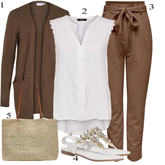 Midi outfit mit Khaki/Siva/Rjava/Bež Pletene velika velikost/Pletenina/Plašč Vila "Poletna oblačila"