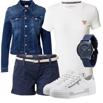 Outfit s Modrá/Tmavě modrá/Světle modrá Řetízkové hodinky/Baterie hodinek/Řemínek pro hodinky/Nástroj pro hodinky/Sportovní doplněk Lacoste "Módní letní vzhled"