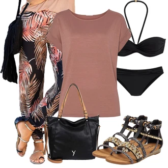 Outfity pro zábavu Tropický s Béžová/Zelená/Oranžová Kalhoty s Peřím/Kalhoty s Potiskem Lascana "Módní letní vzhled"