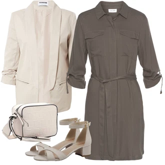 Military Outfit s Šedá/Hnědá/Khaki/Tmavě zelená/Béžová Lascana "Módní letní vzhled"Look: Příliš oblečený, Safari, Military, Pracovní oděvy, Armáda, Námořní, Venkovní