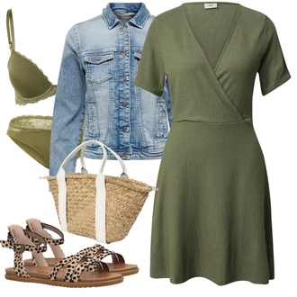 Outfit s Tmavě zelená/Zelená Zavinovací Šaty/Žerzejové Šaty/Občanské šaty JdY "Módní letní vzhled"
