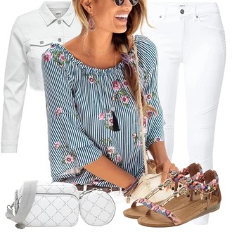 Outfit s Šedá/Bílá/Krémová/Světle šedá/Světle modrá Krátké Džínové Bundičky/Džínové Bund/Krátký Bund/Krátký Bund Only "Módní letní vzhled"