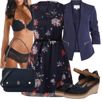 Outfit s Tmavě modrá/Růžová/Červená Letní Šaty/Skater šaty/Šaty Bez Rukávů/Šaty Do Áčka/Ležérní Šaty/Šifonové Šaty/Šaty S Potiskem/Šaty s Páskem/Šaty Fit & Flare Only "Módní letní vzhled"