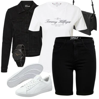 Outfit s Černá Bermuda/Šortky/Vysoký pas kraťasy/Džínový Šortky Only "Módní letní vzhled"