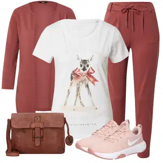 Outfit s Červená/Hnědá/Tmavě červená Pletenina veľkej veľkosti/Halenka a Tunika Tunika Only "Módní letní vzhled"
