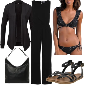 Outfit s Černá/Šedá Svetr kroj/Kašmírový kardigán/Kimono/Svetr s podšívkou/Dlouhé Kardigany/Kardigán s kulatým výstřihem/Svetr s krátkým rukávem/Kardigán se stojatým límečkem/Zavinovací svetr Lascana "Módní letní vzhled"