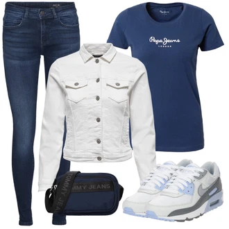 Krátká Outfit s Šedá/Krémová/Bílá/Světle šedá Džínové Bund/Krátký Bund/Letní Bund/Košilová bunda/Krátký Bund/Krátké Džínové Bundičky Only "Módní letní vzhled"