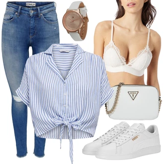 S Mašlí Outfit s Lilové barvy/Světle modrá/Modrá/Tmavě modrá Halenka a Tunika/Halenka Móda Pro Plnoštíhlou Only "Módní letní vzhled"