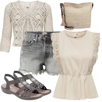 Outfit s Šedá/Hnědá/Tmavě šedá/Béžová Sandál S T Páskem/Letní Bota/Pohodlný Sandál/Rybářská sandála/Sandál se třpytkami/Uzavřený Sandál/Ortopedická Bota/Trekingové Sandály Rieker "Módní letní vzhled"