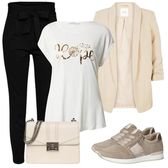 Outfit sa Crna Hlača sa Stremenom/Hlače Visokog Struka/Paperbag Hlača/Pletena Tajica VERO MODA "Neutralni look za svaki dan"