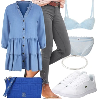 Denim/Traper Outfit sa Svjetloplava/Plava/Pastelne boje Traper Bluza/Duga Bluza/Tunika Majica/Otmjena Tunika/Tunika A kroja Lascana "Odličan za slobodno vrijeme"