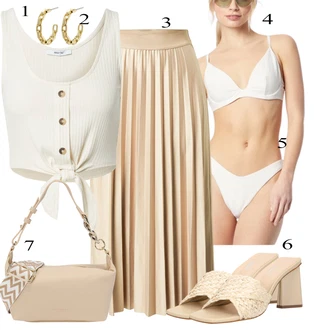 Outfit s Bílá/Krémová Bikiny - Spodní Díl/Kožené bundy pro muže/Micro Bikini/Spodní díl bikin/Bikiny tanga/Bikiny hotpant/Provázkové bikini HUNKEMÖLLER "Outfit na léto"