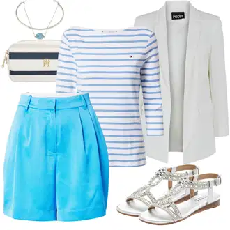 Outfit s Bílá/Šedá/Stříbrný Sandál S T Páskem/Plochá svatební bota/Sandál se třpytkami/Letní Bota/Svatební Bota Lascana "Outfit na léto"
