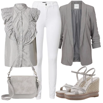Vysoké Podpatky Outfit s Šedá/Stříbrný/Hnědá/Béžová Sandál na klínku/Letní Bota/Espadrilka s klínovým podpatkem/Espadrilka na Podpatku/Sandály Espadrille sandál Tamaris "Outfit na léto"