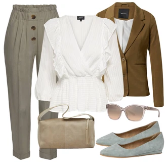 Outfit s Krémová/Béžová/Bílá Halenka s Volánem/Mušelínová Halenka/Halenka s Nafouknutým Rukávem/Zavinování Halenka/Plisovaná Halenka Only "Outfit na léto"